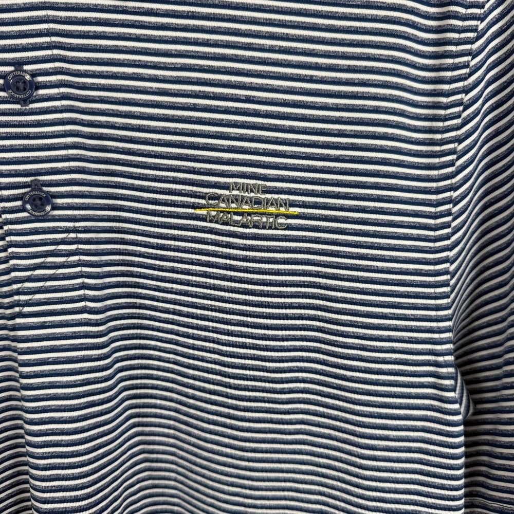 Cutter & Buck Mens Blue White Striped Polo Shirt Small Canadian Malartic - Picture 3 of 12